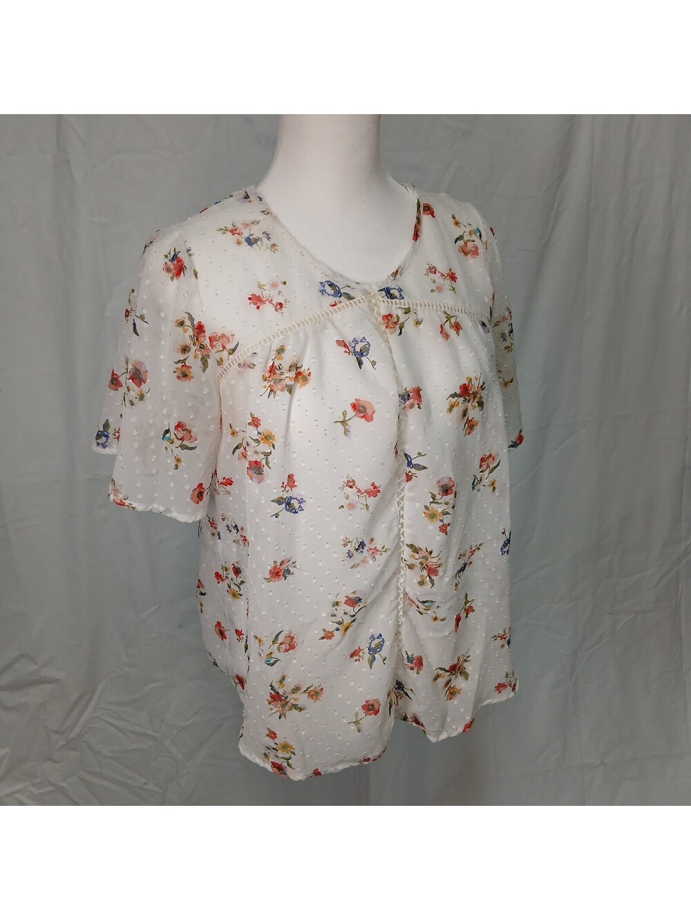 Sienna Sky Floral Swiss Dot Blouse XS Cottagecore Boho Peasant Crochet Coquette